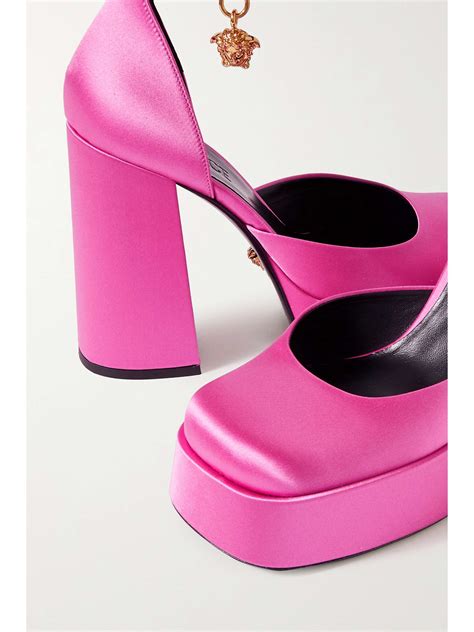 versace pink satin platforms|Versace platform pumps.